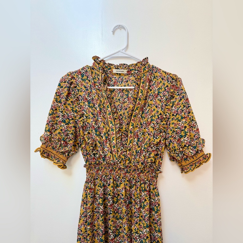 Max Studio Multicolor Floral Dress with Ruffle Trim
